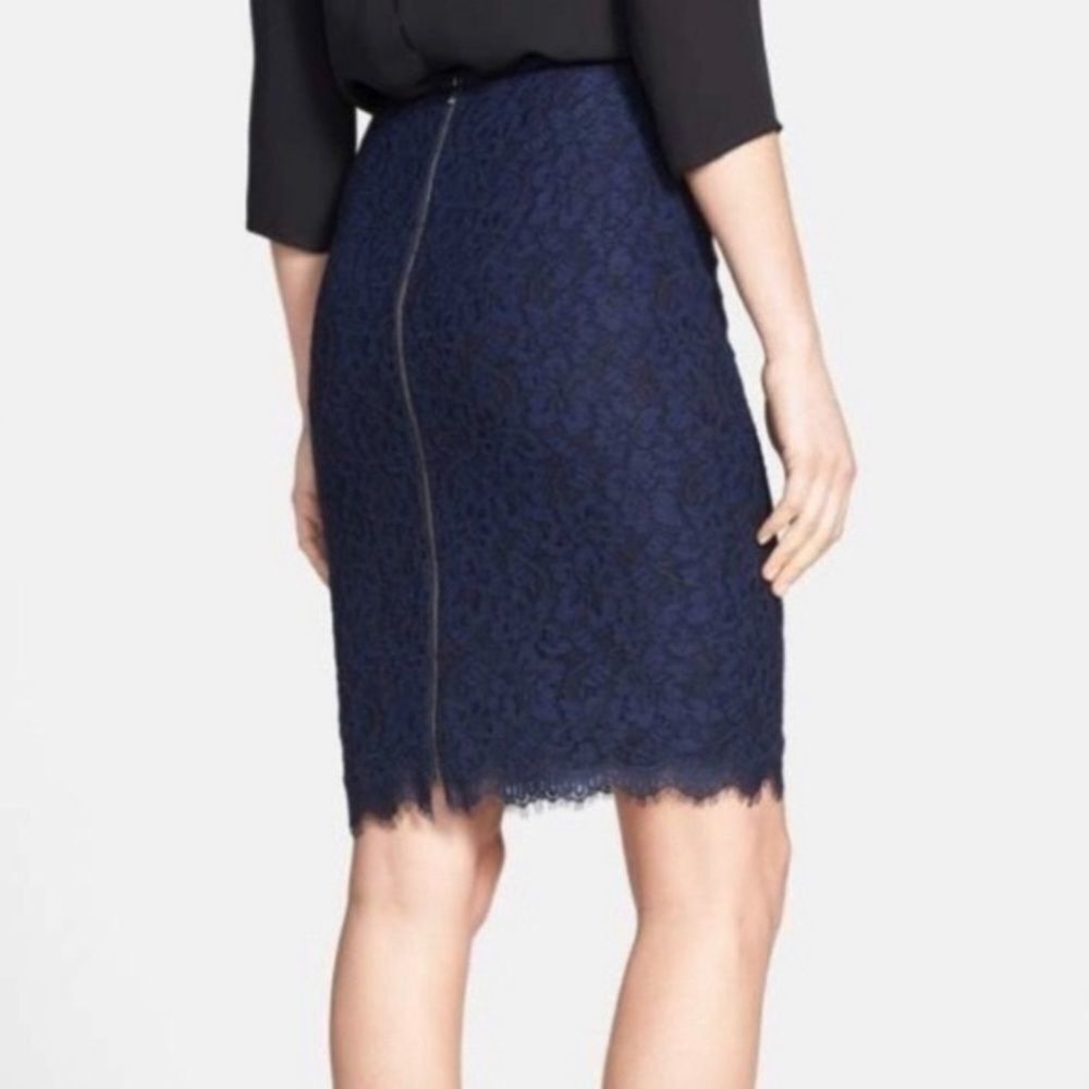 Diane Von Furstenberg Navy Blue Lace Pencil Skirt